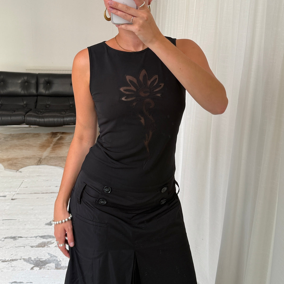 Black Mesh Cut Out Tank Top