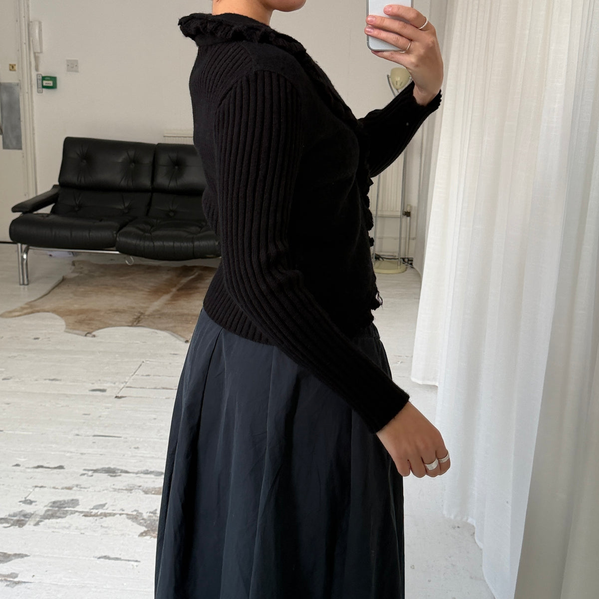 Vintage Black Ruffle Wool Knit Cardigan