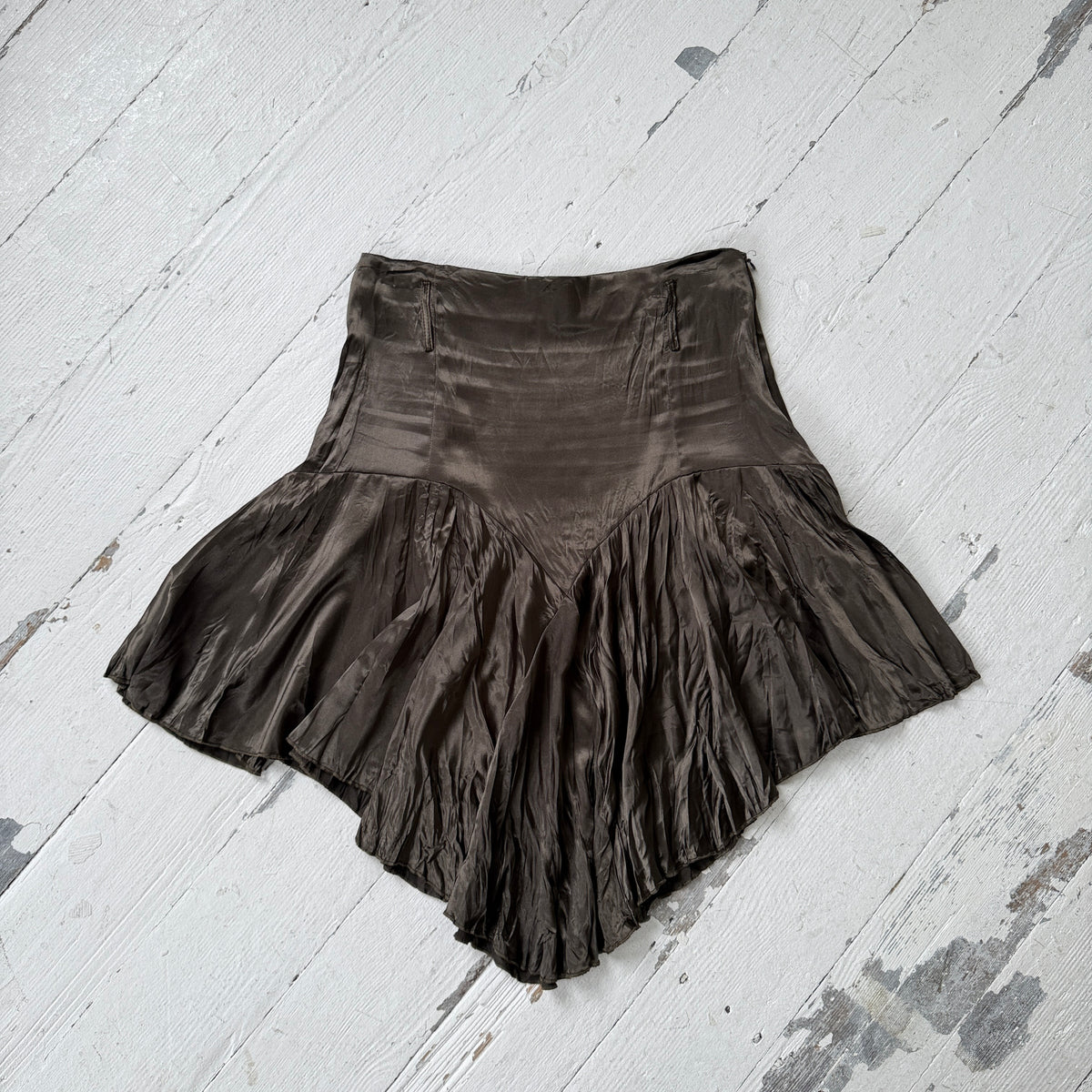 Pleated Asymmetrical Satin Skirt