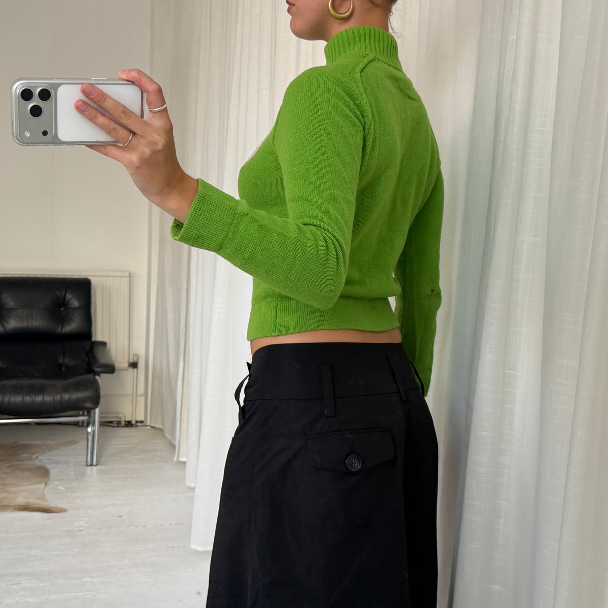 Green Pure Virgin Wool Zip Knit