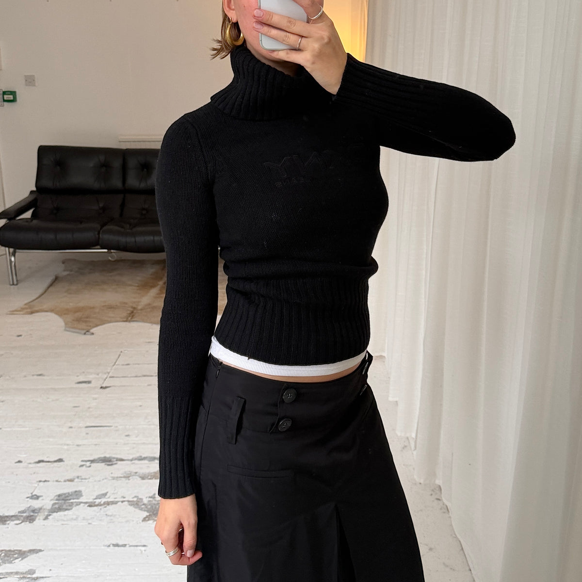 2000s DKNY Wool Logo Rollneck Jumper