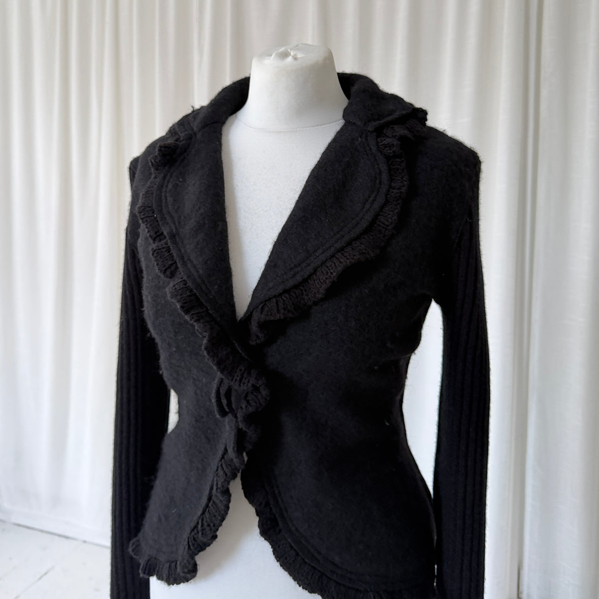 Vintage Black Ruffle Wool Knit Cardigan