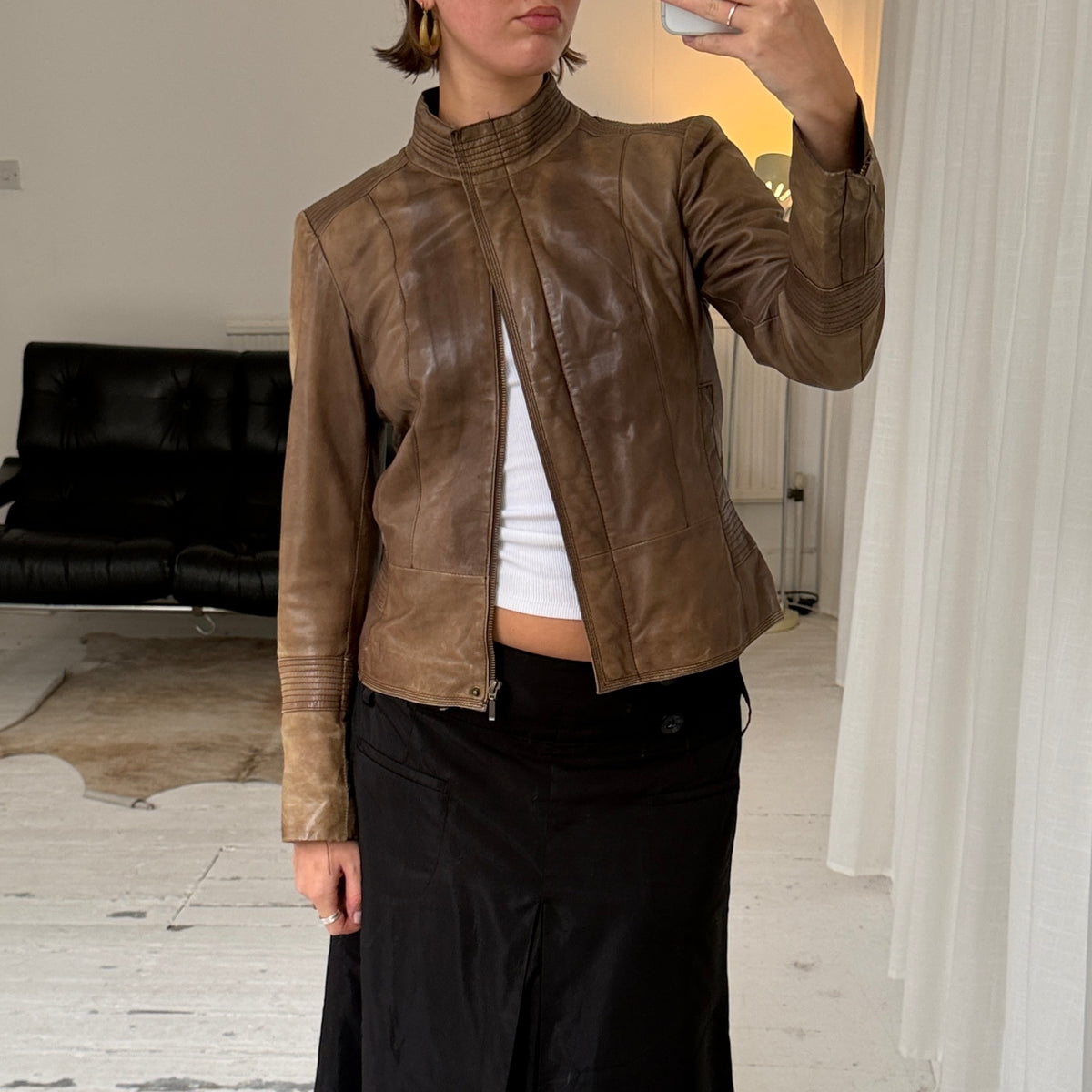 1990s Brown Leather Biker Jacket