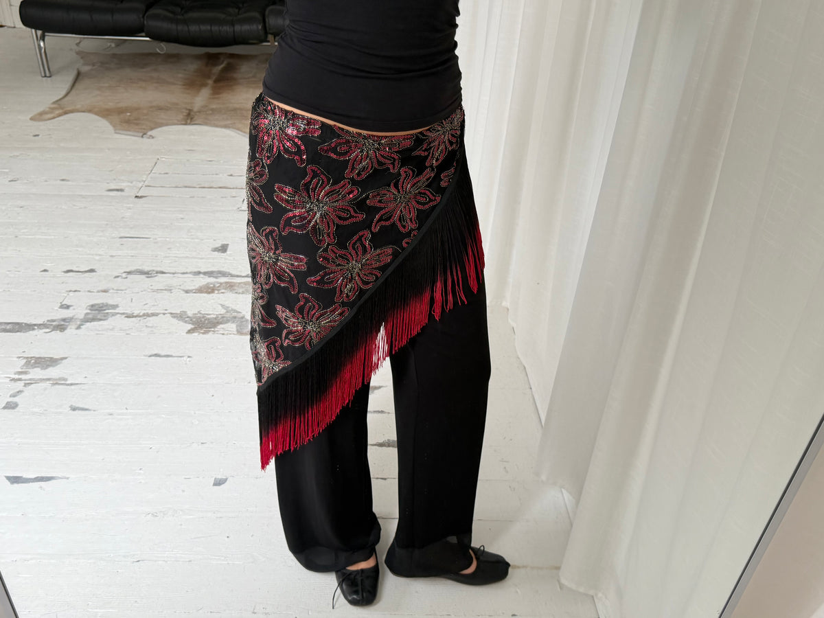 Sequin Mesh Asymmetric Tassel Sarong Skirt