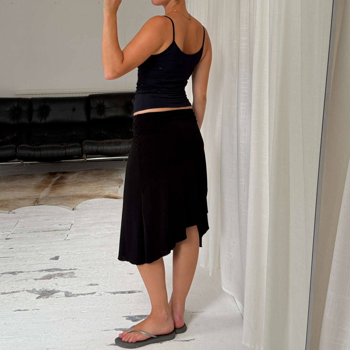 Black Silver Hardware Midi Skirt
