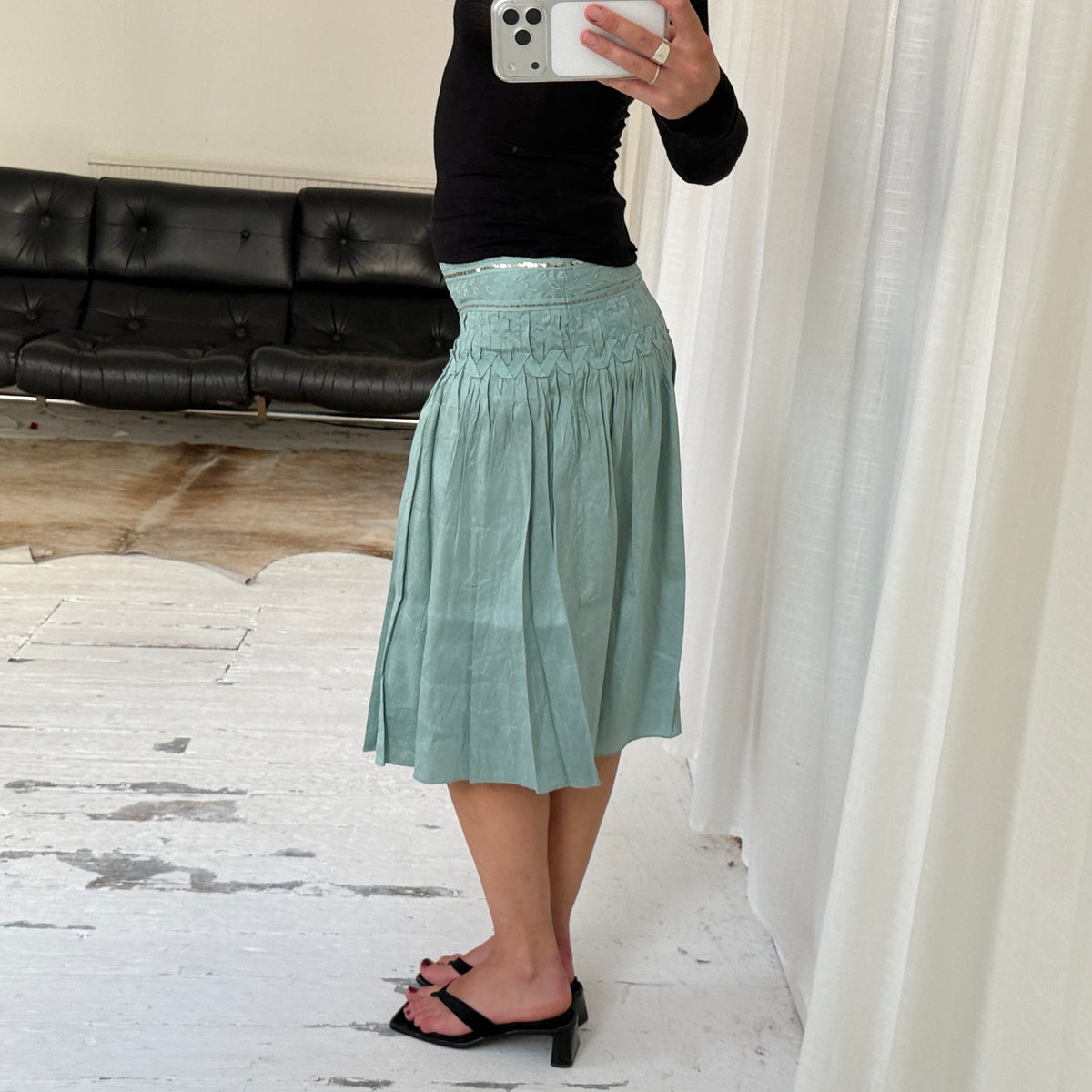 Light Blue Pleated Silk Skirt
