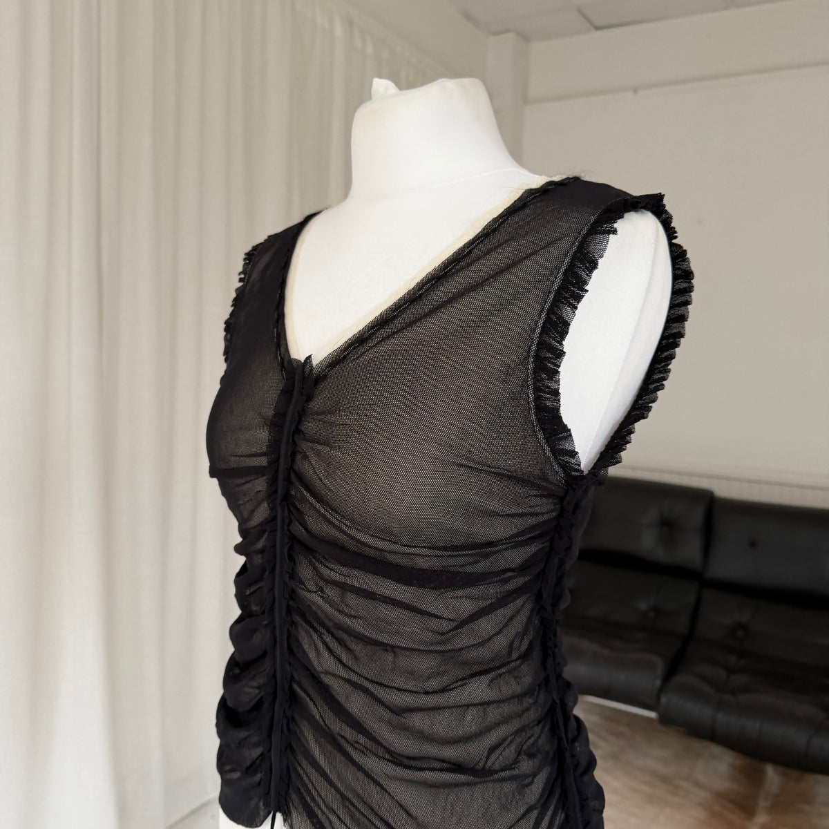 2000s Ruched Layered Mesh Top