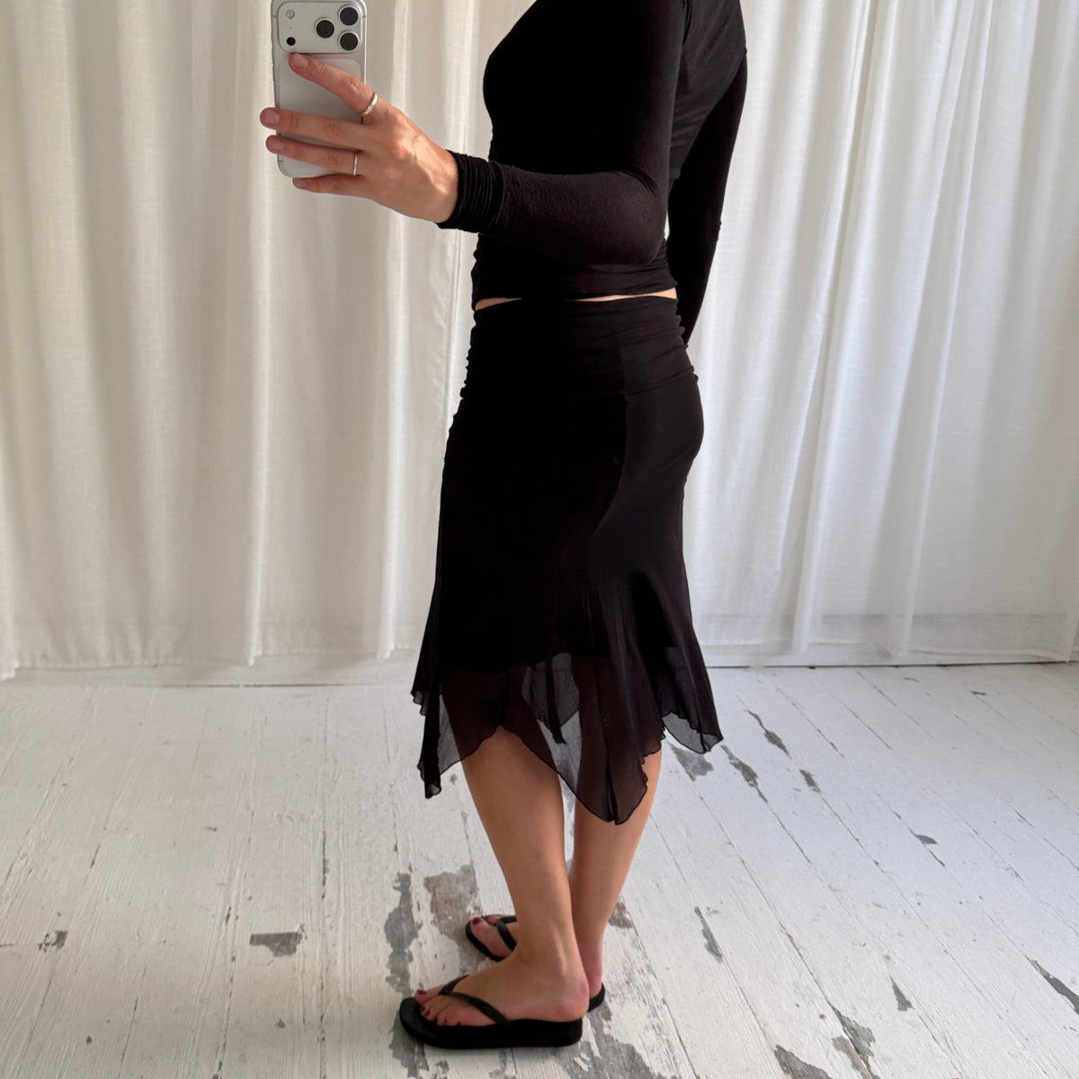 2000s Asymmetrical Mesh Midi Skirt