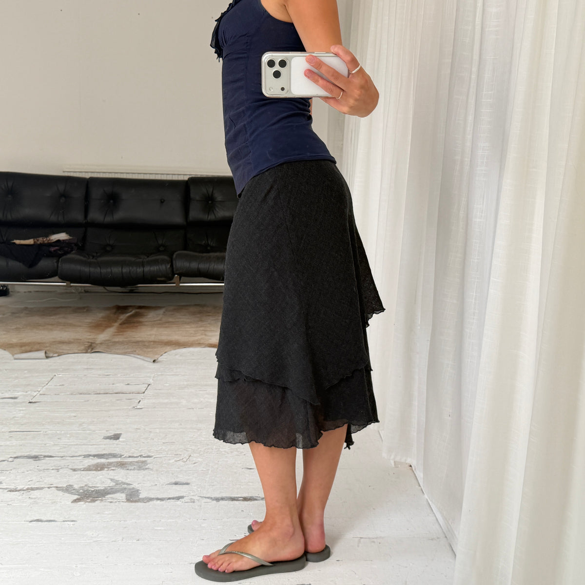 Italian Vintage Layered Wool Midi Skirt