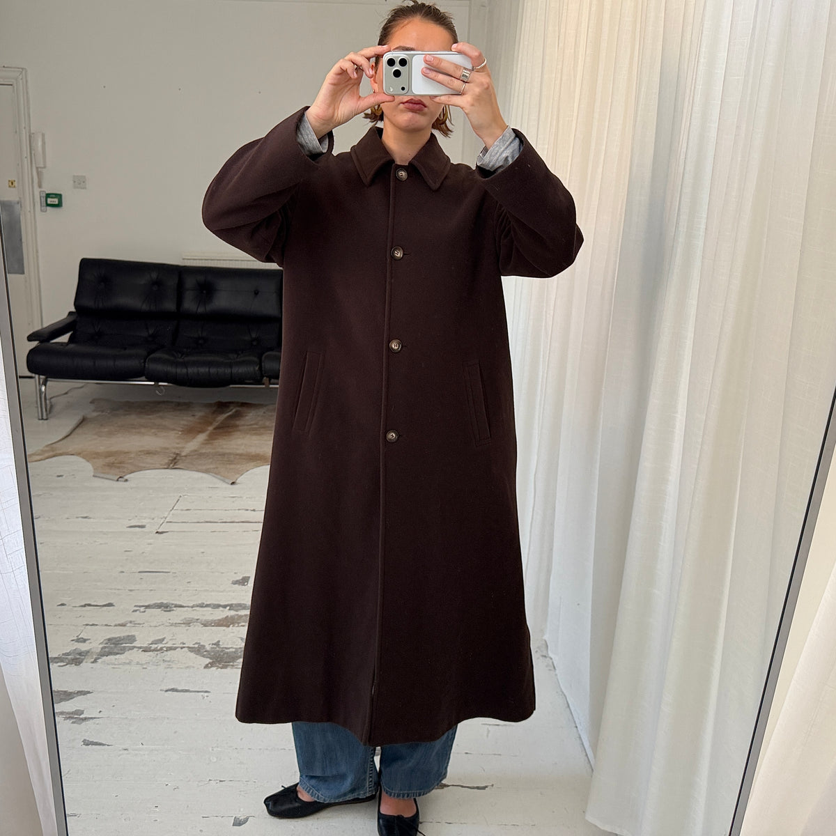Brown Wool & Cashmere Full Length Coat
