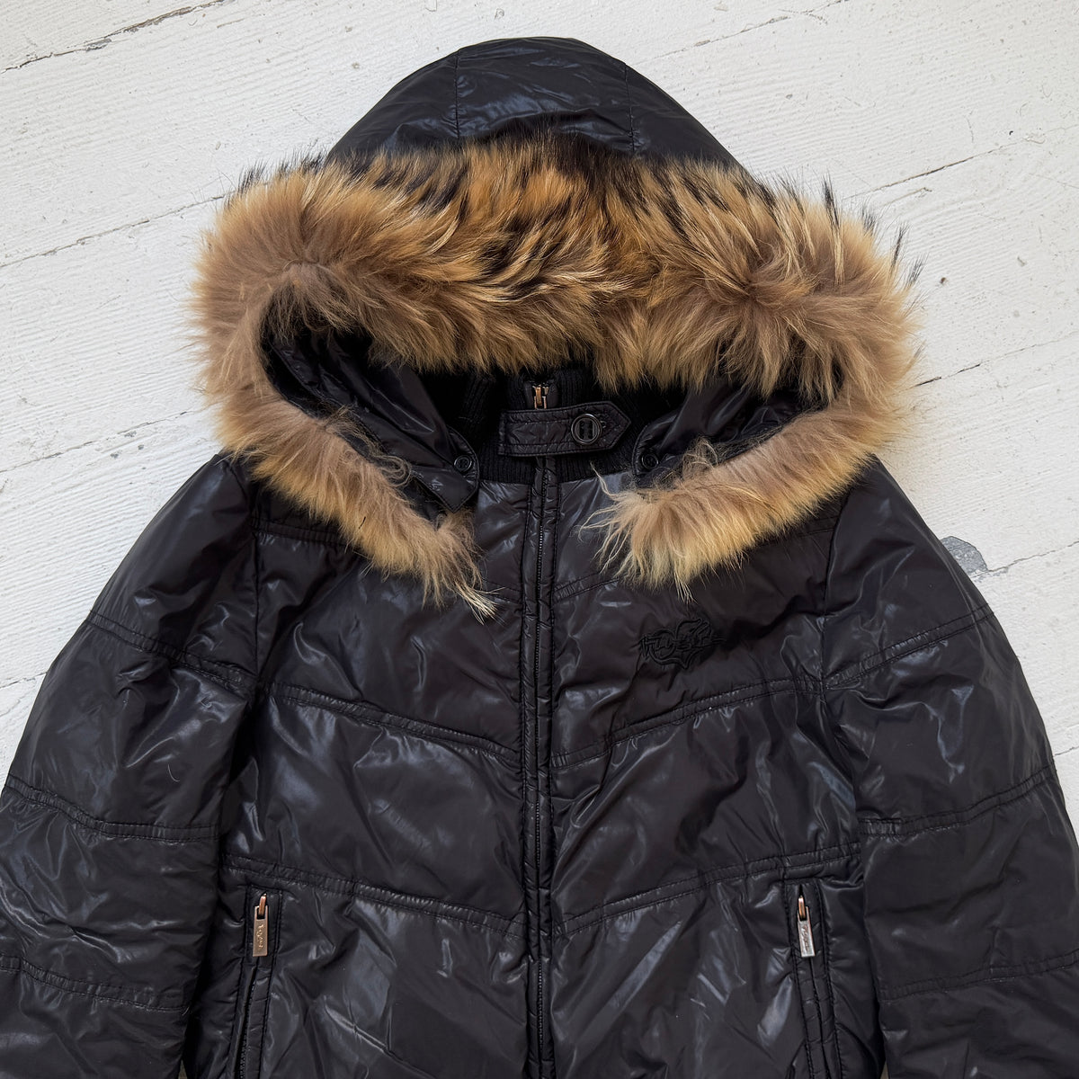 00s Down Feather Fur Hood Puffer Bomber Jacket