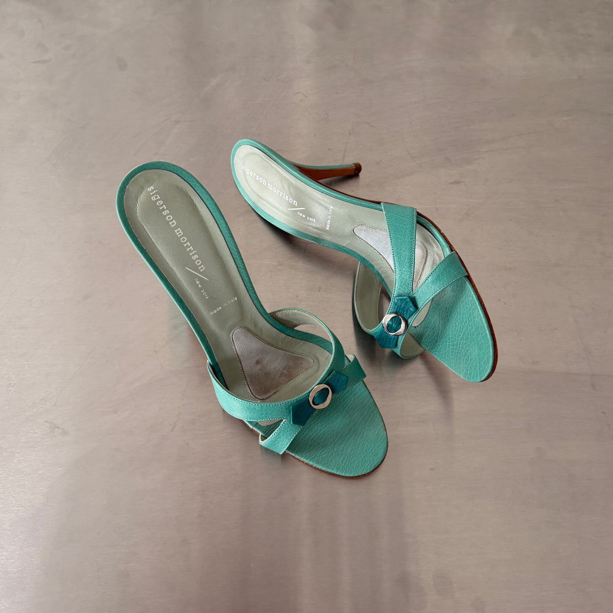 Sigerson Morrison Turquoise Leather Mule Heels