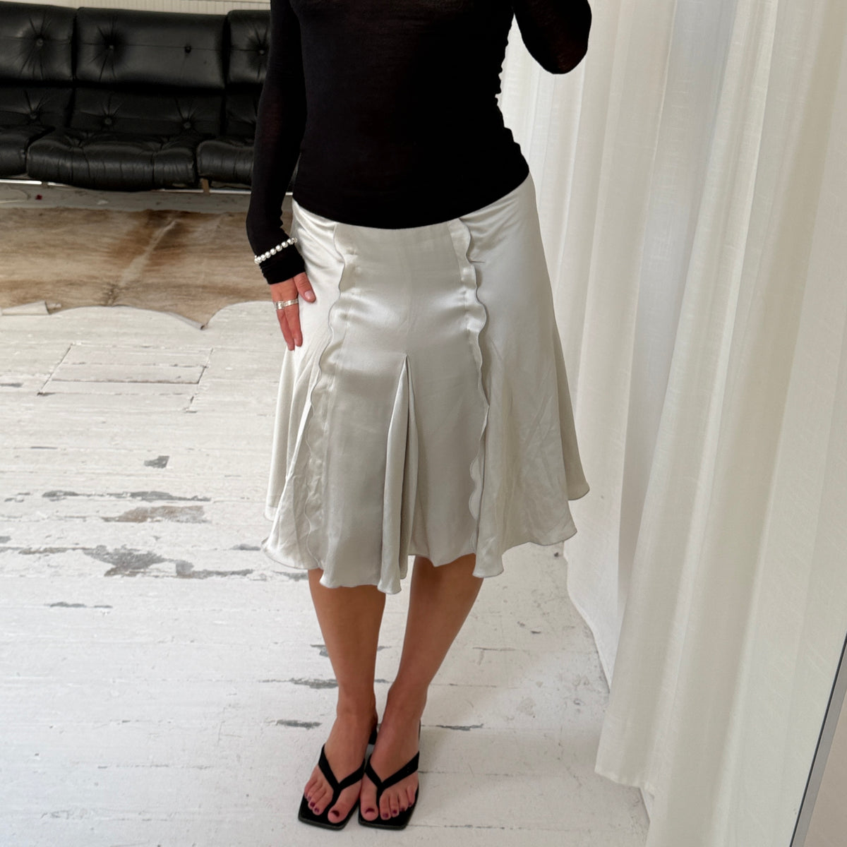 Silver Emporio Armani Silk Midi Skirt