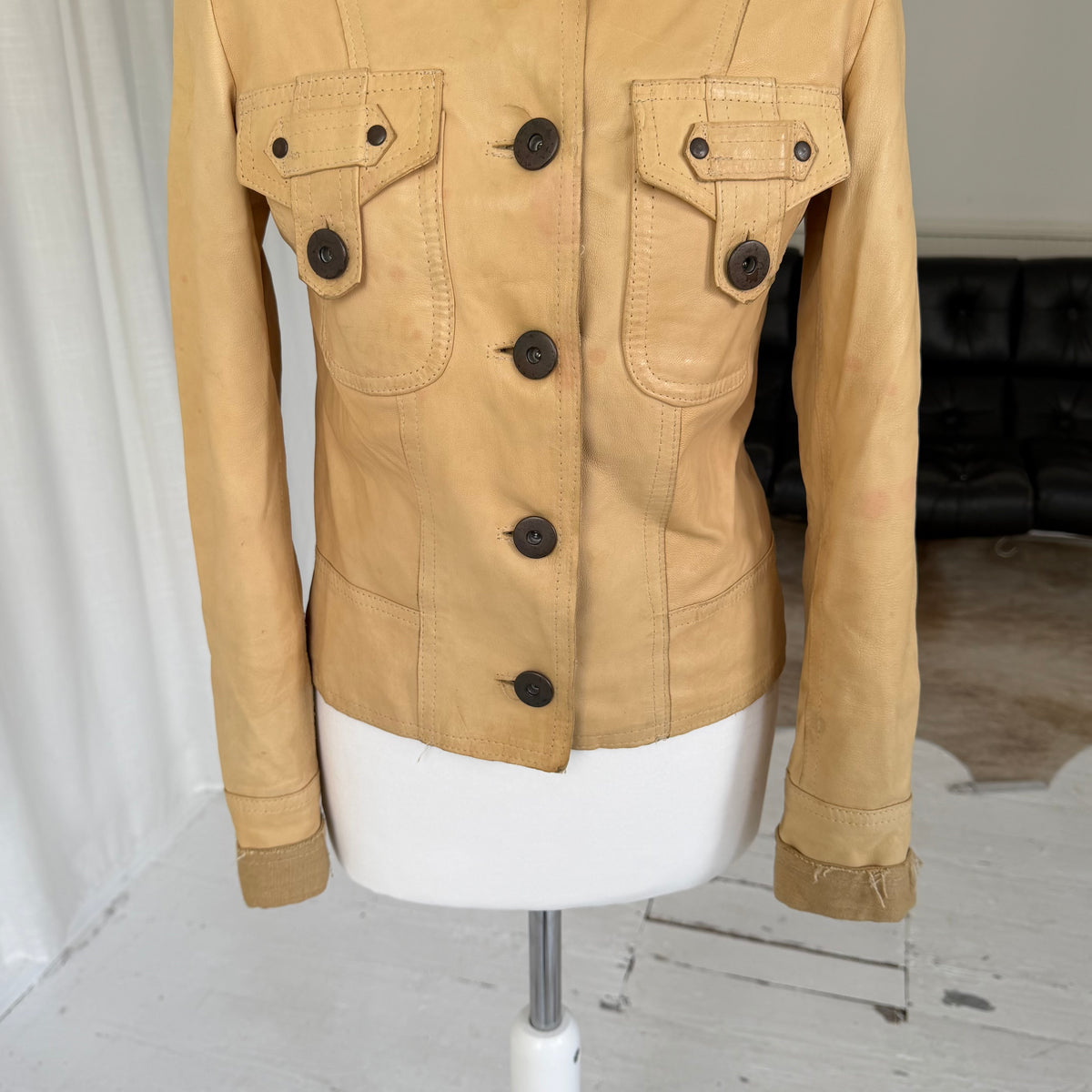 Beige Leather & Linen Jacket