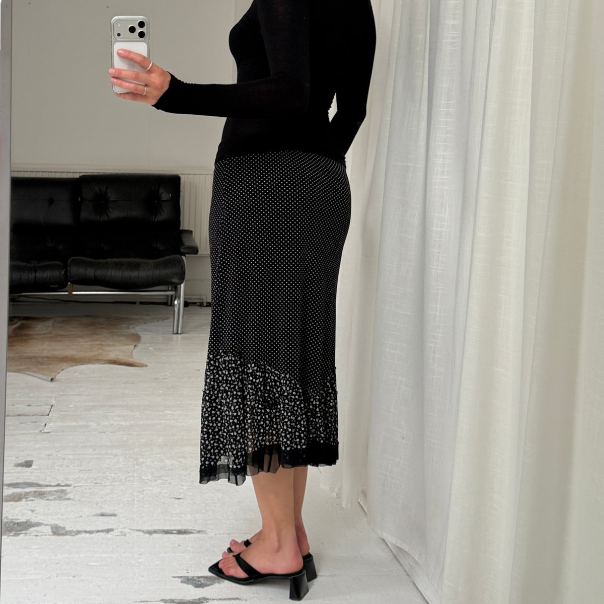 Black Polka Dot Maxi Skirt