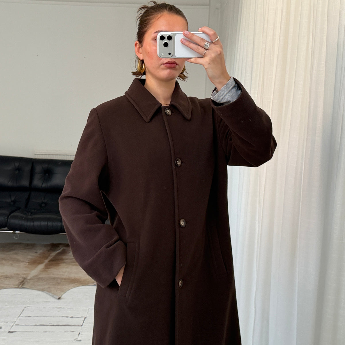 Brown Wool & Cashmere Full Length Coat