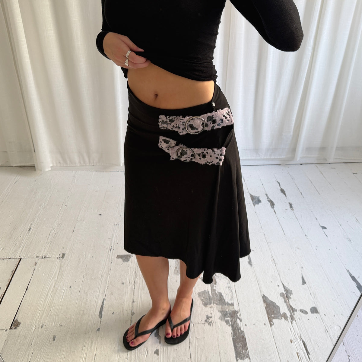 Black Asymmetric Buckle Wrap Skirt