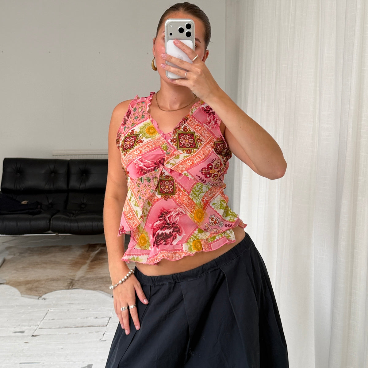 Italian Vintage Patchwork Ruffle Top