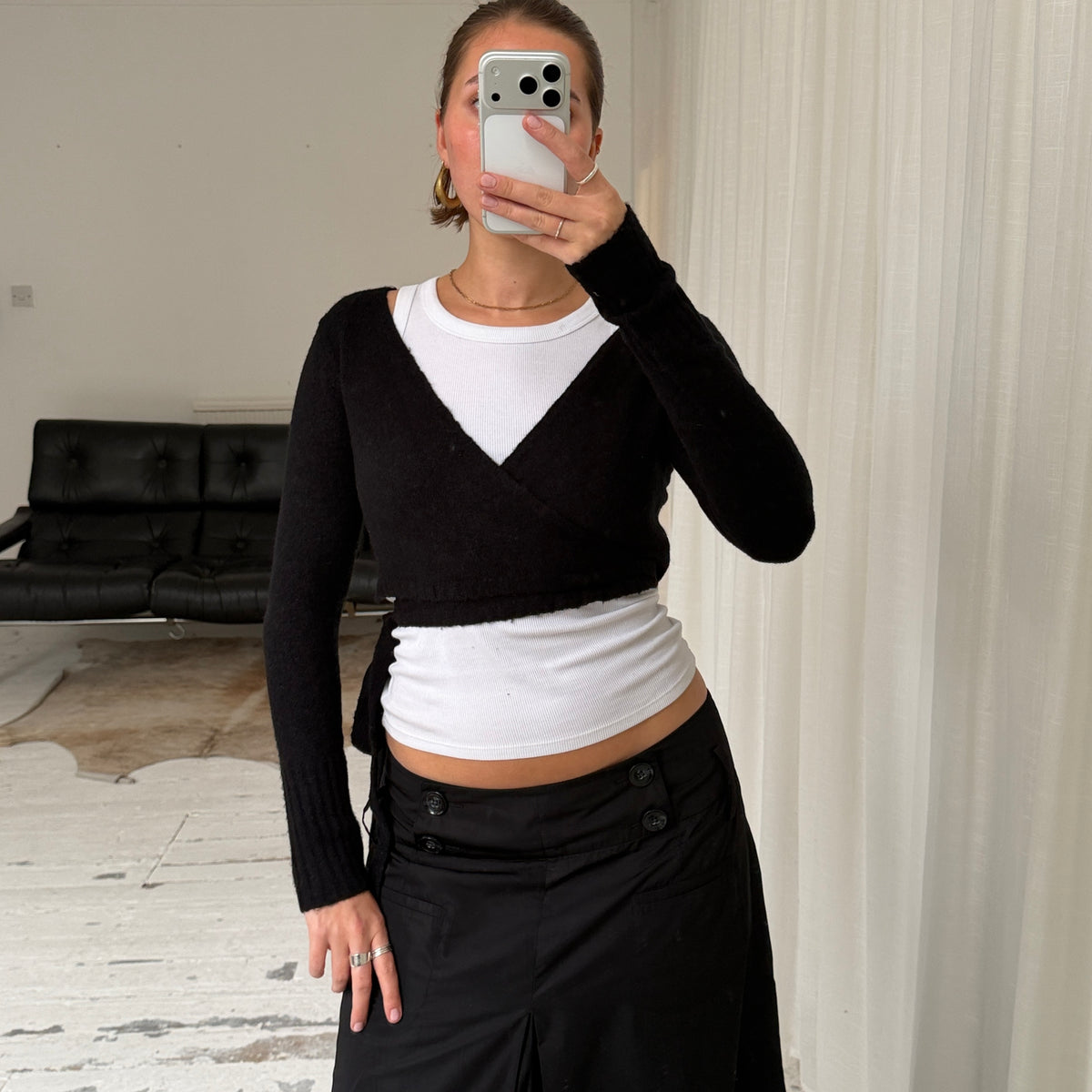 2000s Black Wool Blend Bolero Wrap Cardigan