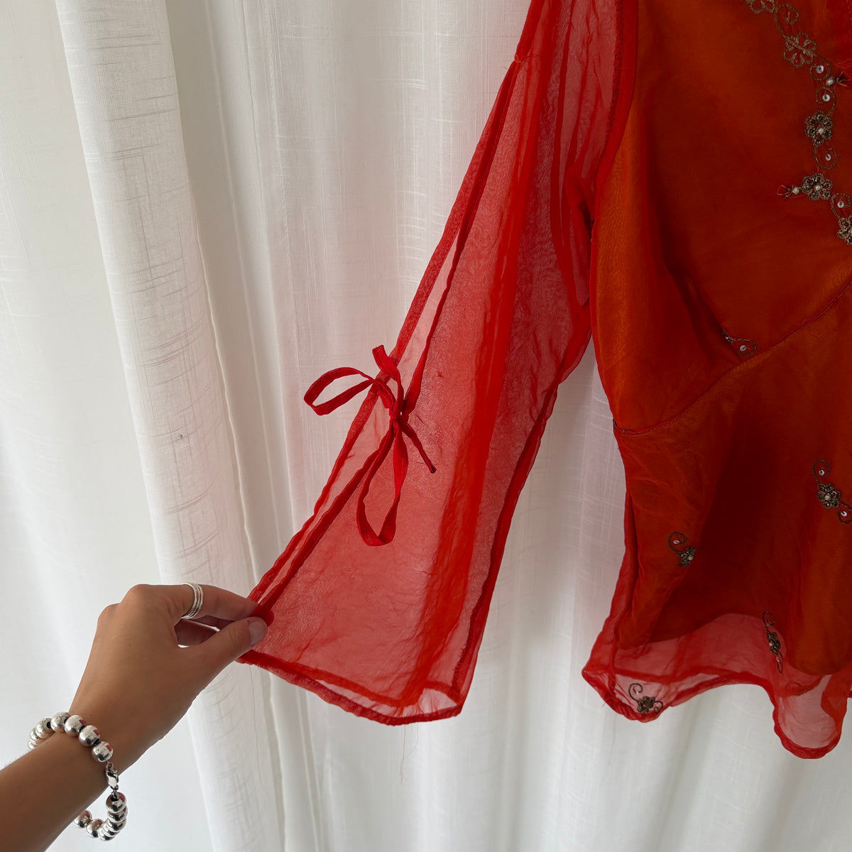 Orange Pure Silk Embellished Blouse