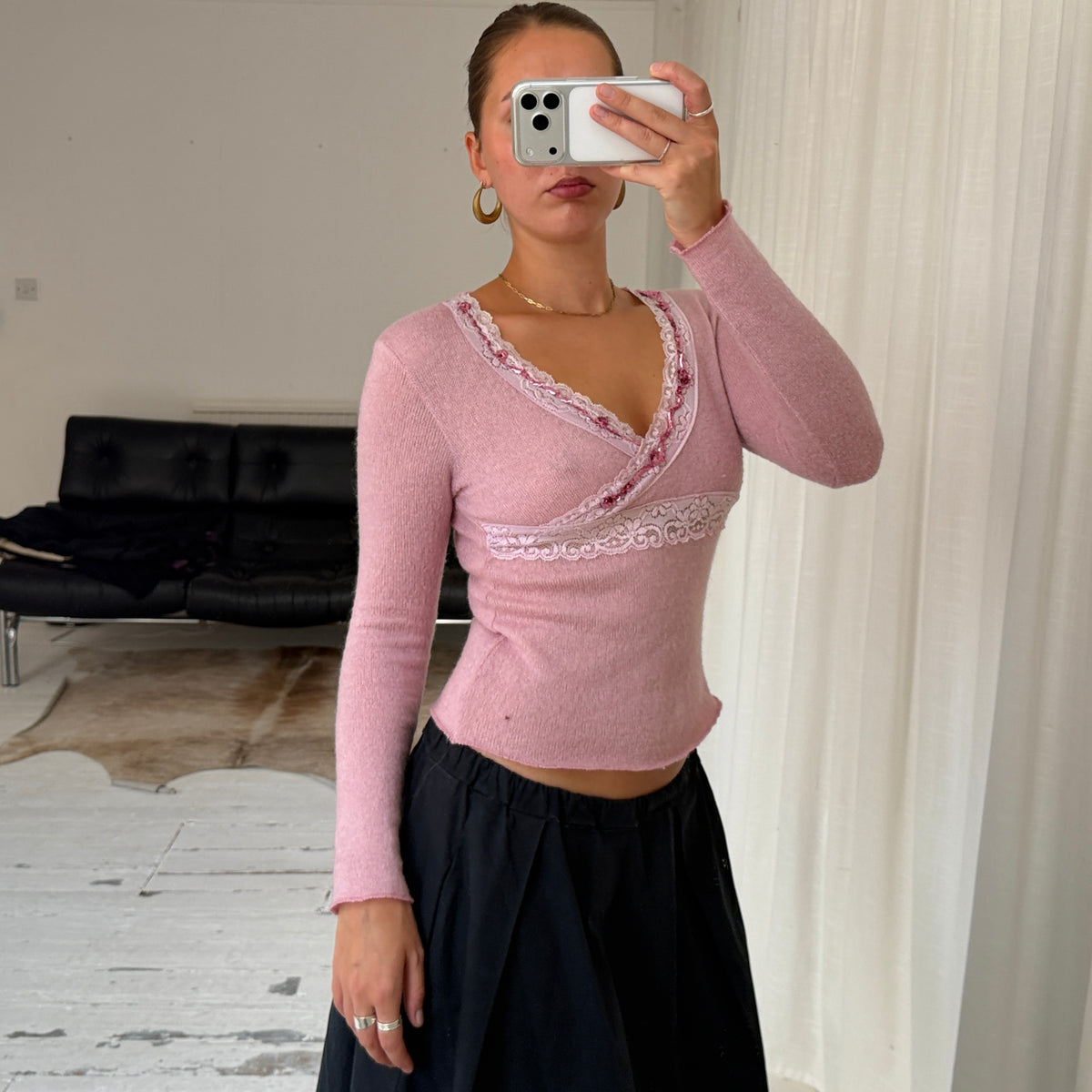 Pink Mohair & Wool Wrap Knit Top
