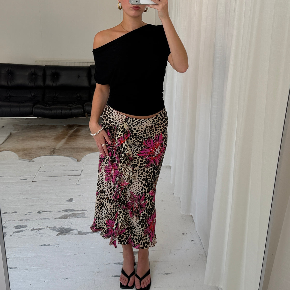 Silk Ruffle Midi Skirt