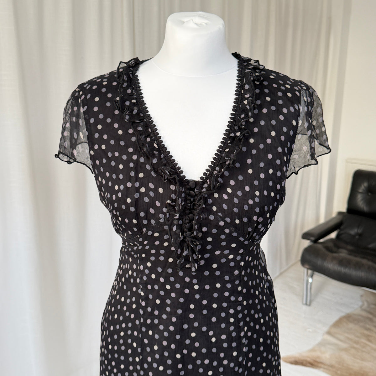 Polka Dot Silk Midi Dress