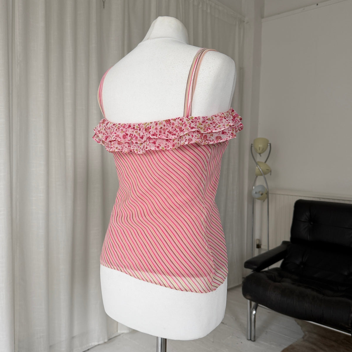 2000s Pink Stripe Layered Mesh Cami Top
