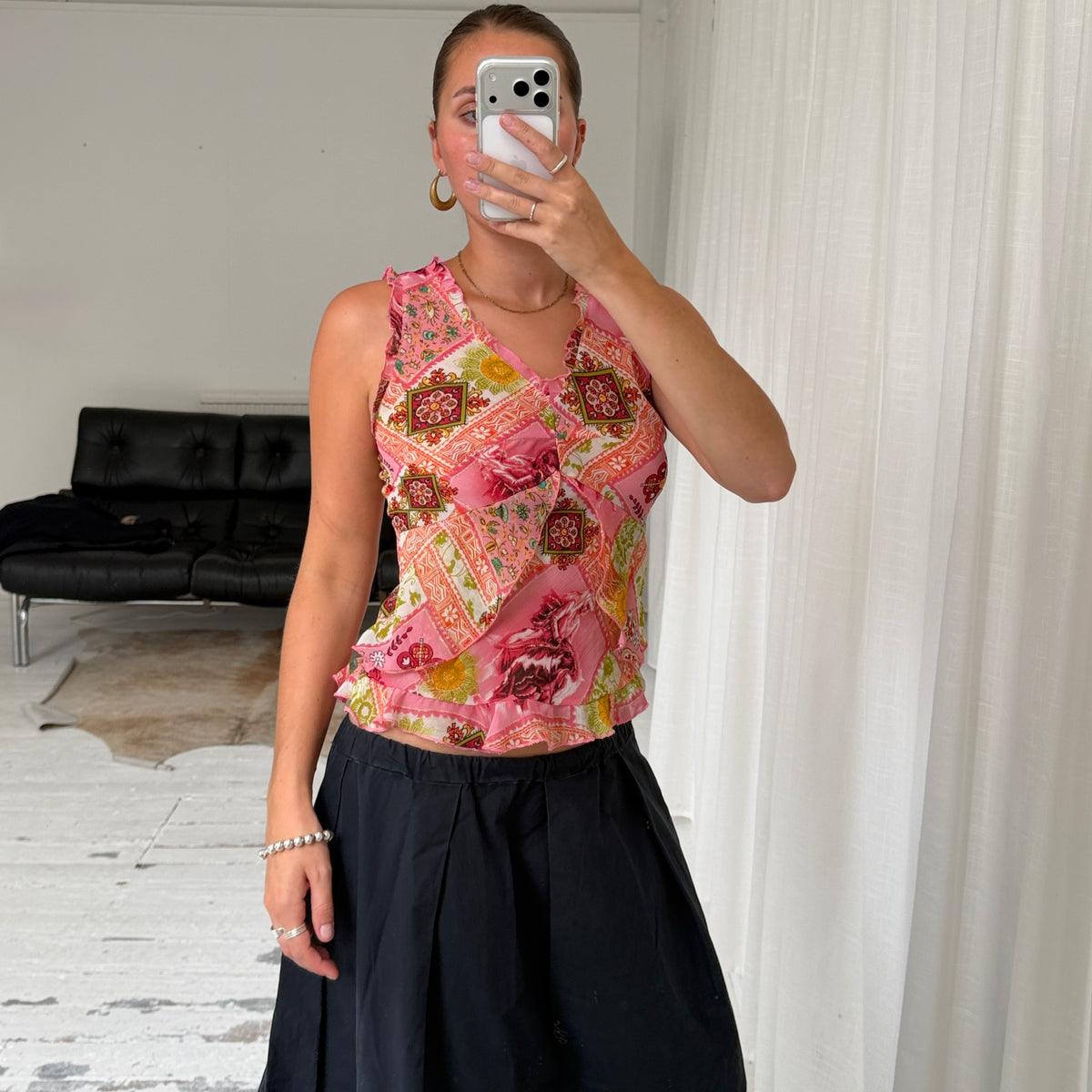 Italian Vintage Patchwork Ruffle Top