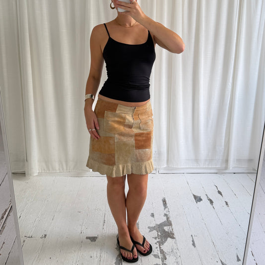 Italian Vintage Patchwork Suede Leather Skirt