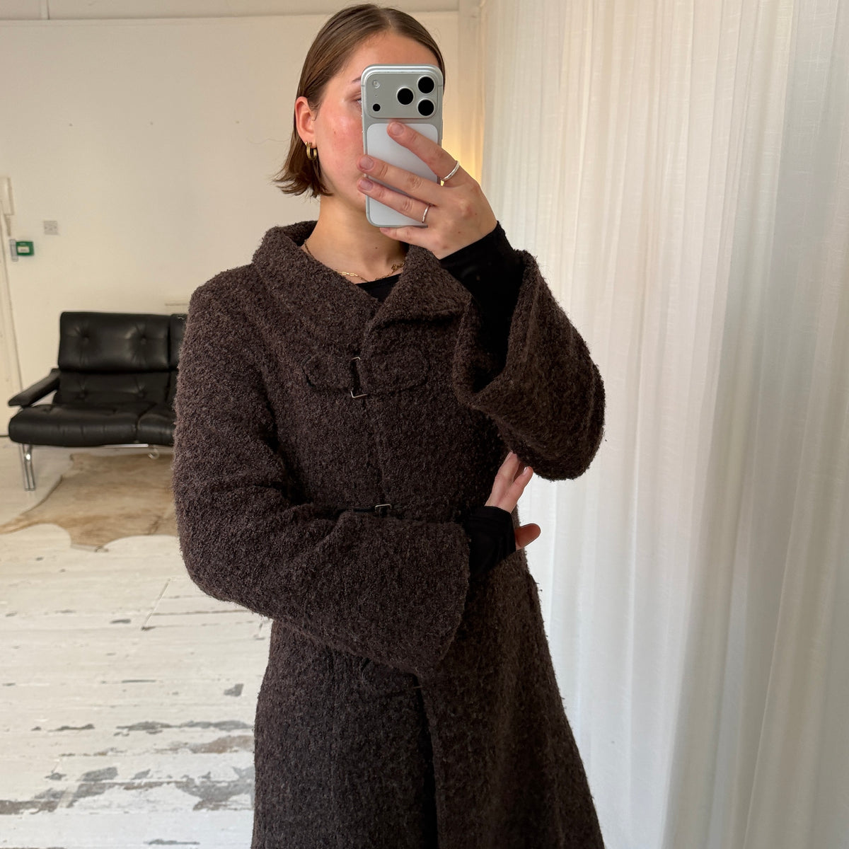 1990s Brown Textured Wool Blend Winter Coat