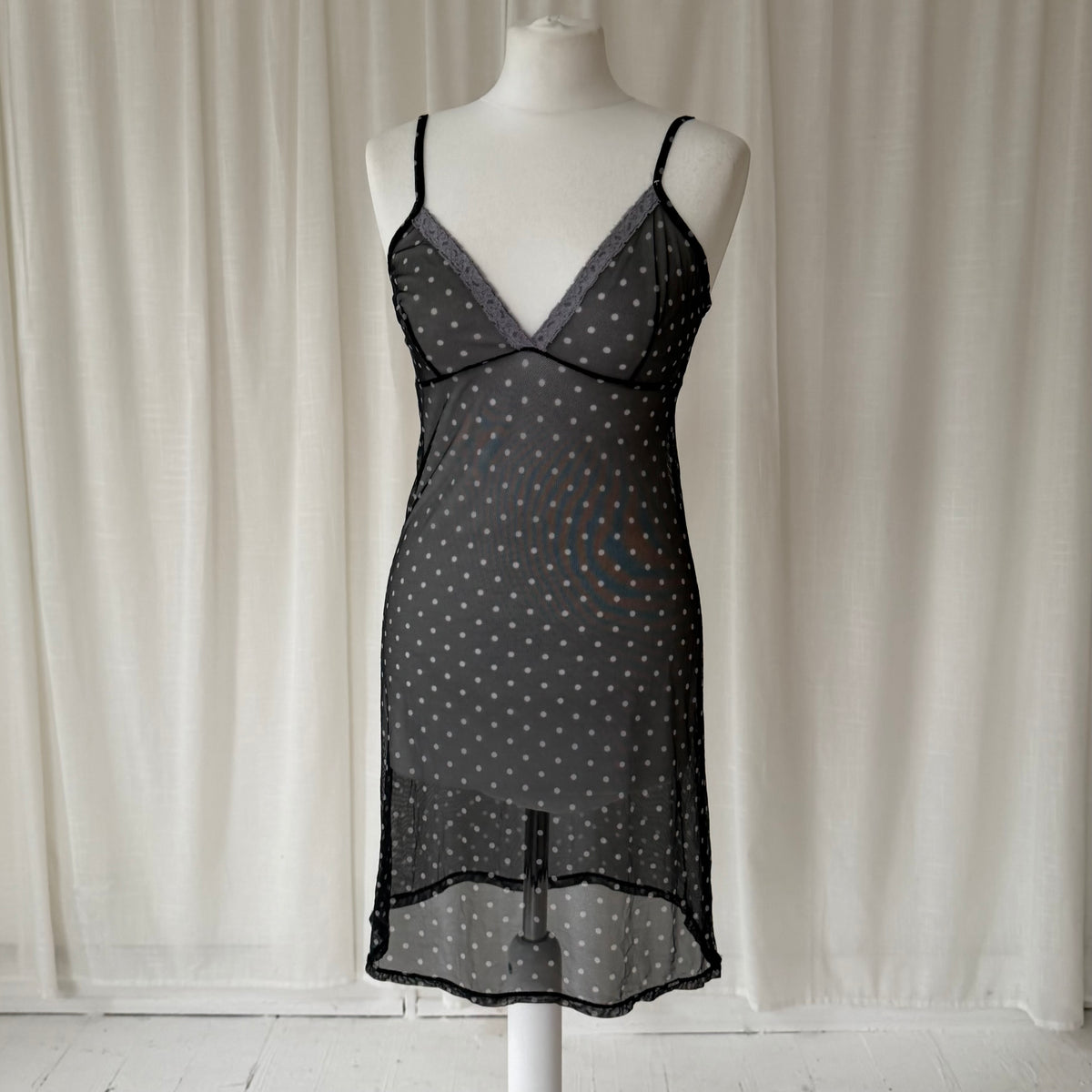Polka Dot Mesh Lace Slip Dress