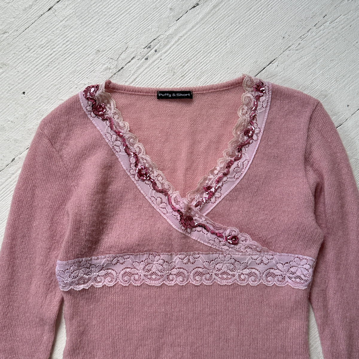 Pink Mohair & Wool Wrap Knit Top