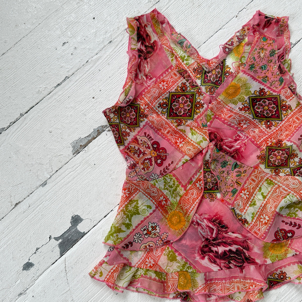 Italian Vintage Patchwork Ruffle Top