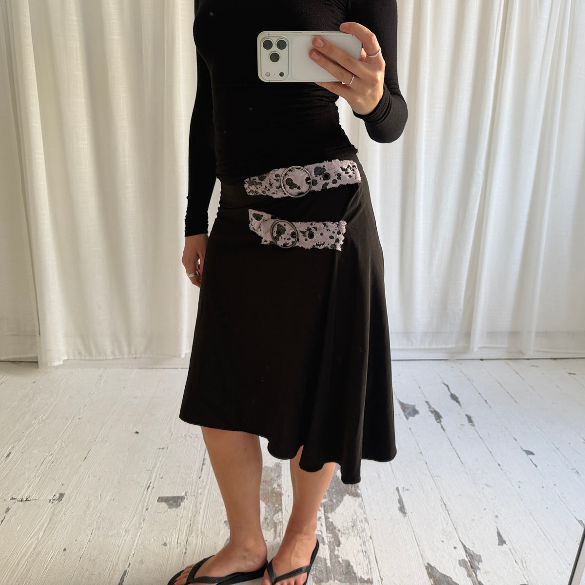 Black Asymmetric Buckle Wrap Skirt