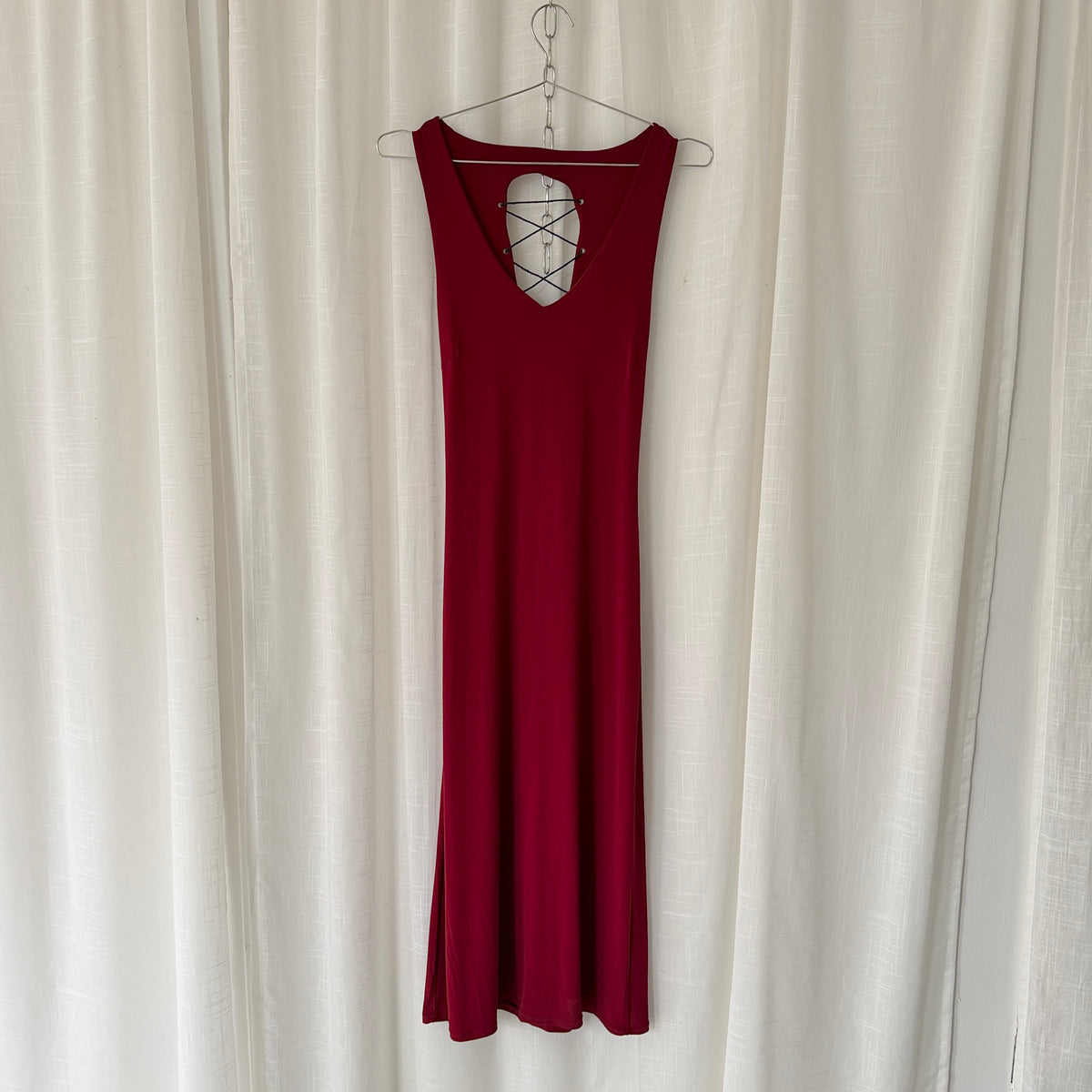 Burgundy Lace-Up Maxi Dress