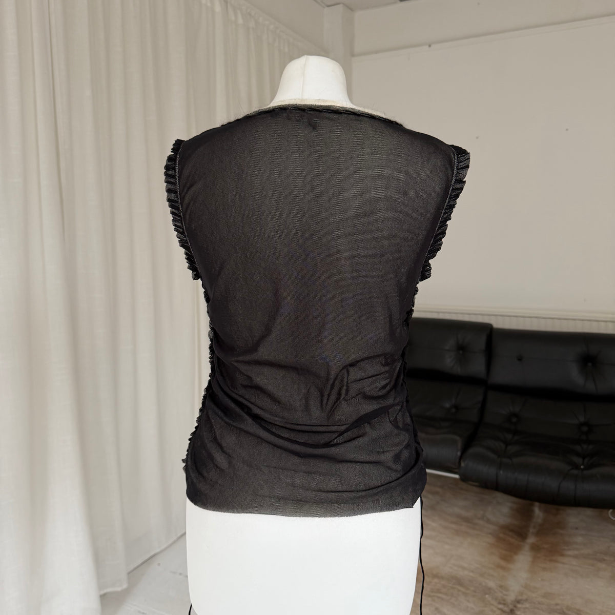 2000s Ruched Layered Mesh Top