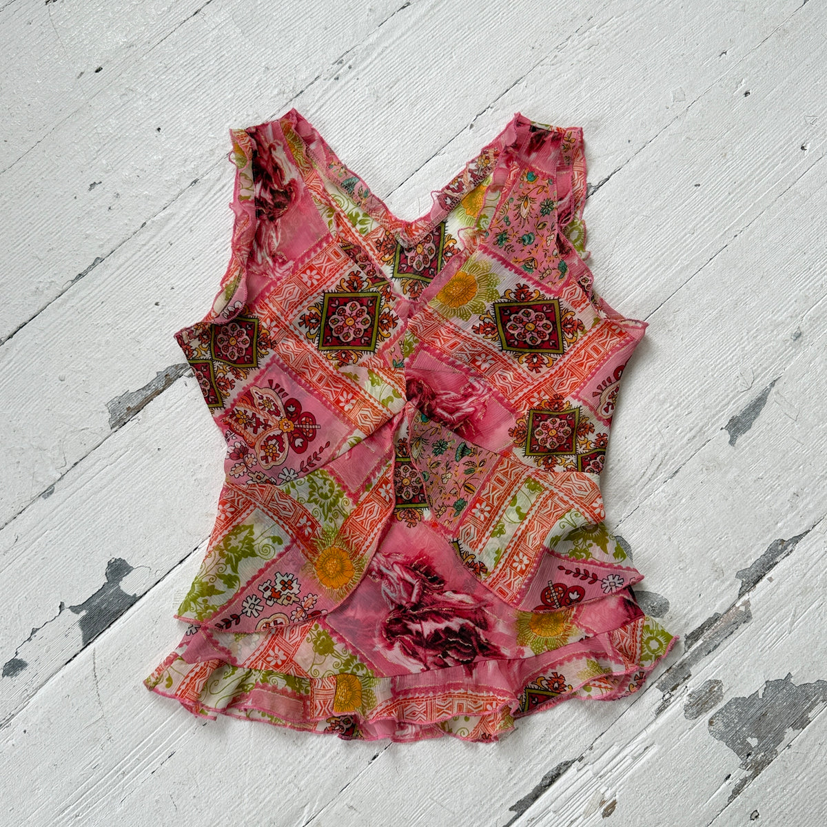 Italian Vintage Patchwork Ruffle Top