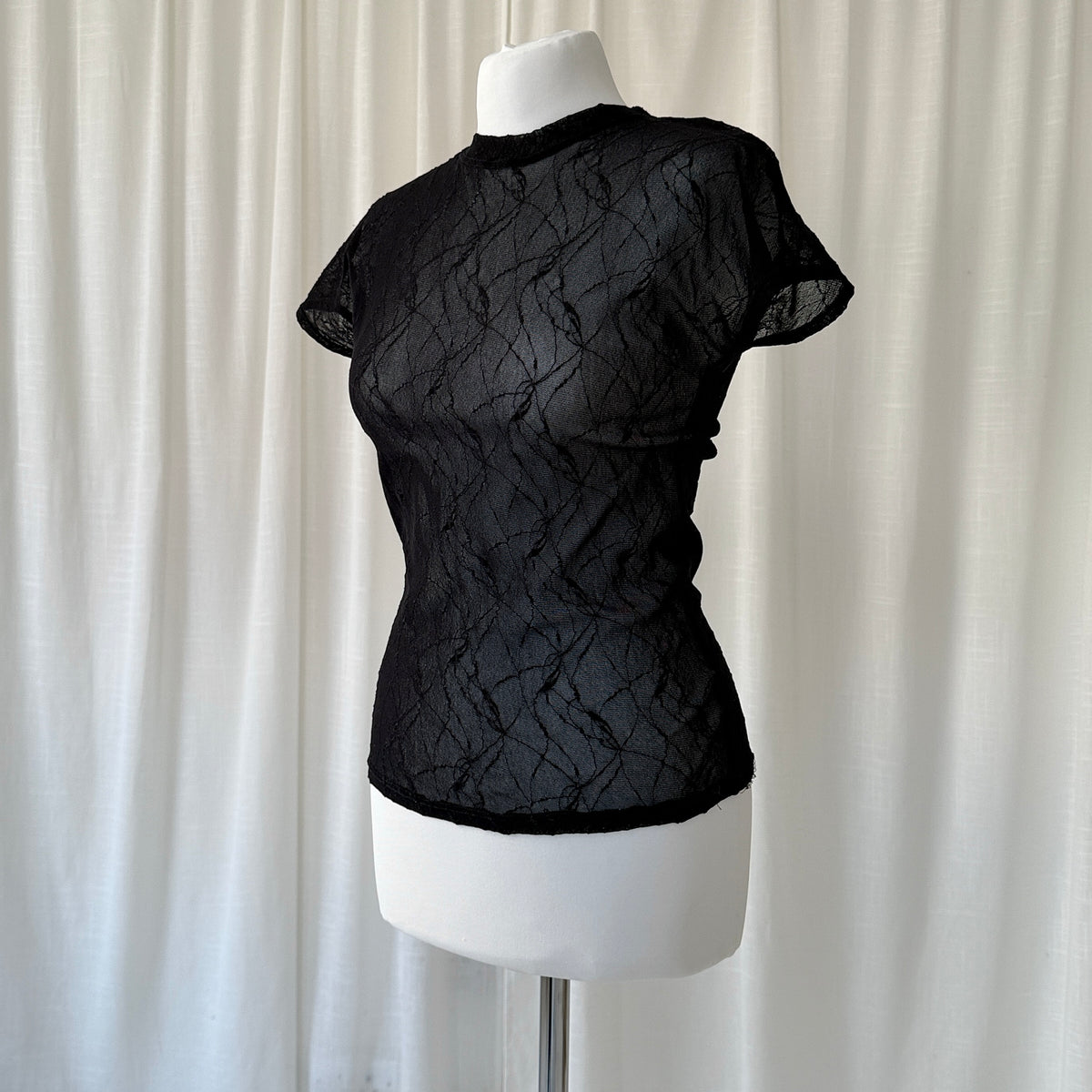 Black Sheer Short-sleeve Top