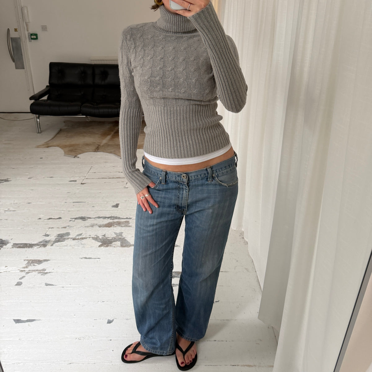 Italian Vintage Grey Merino Wool Cashmere Rollneck Jumper