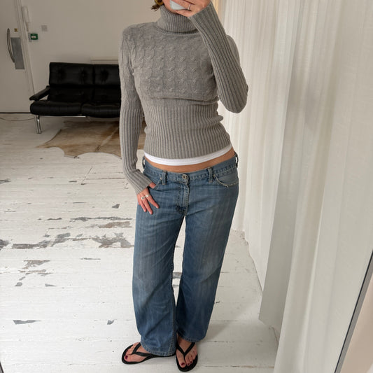 Italian Vintage Grey Merino Wool Cashmere Rollneck Jumper