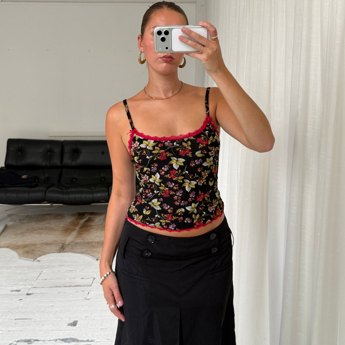 Floral Lace Trim Cami Top