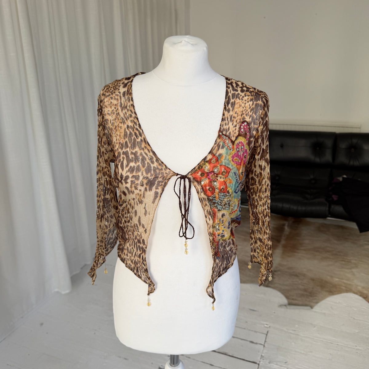 Italian Vintage Leopard Print Tie Bolero