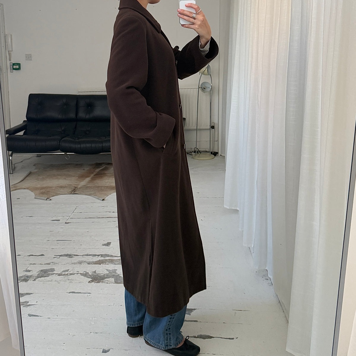 Brown Wool & Cashmere Full Length Coat