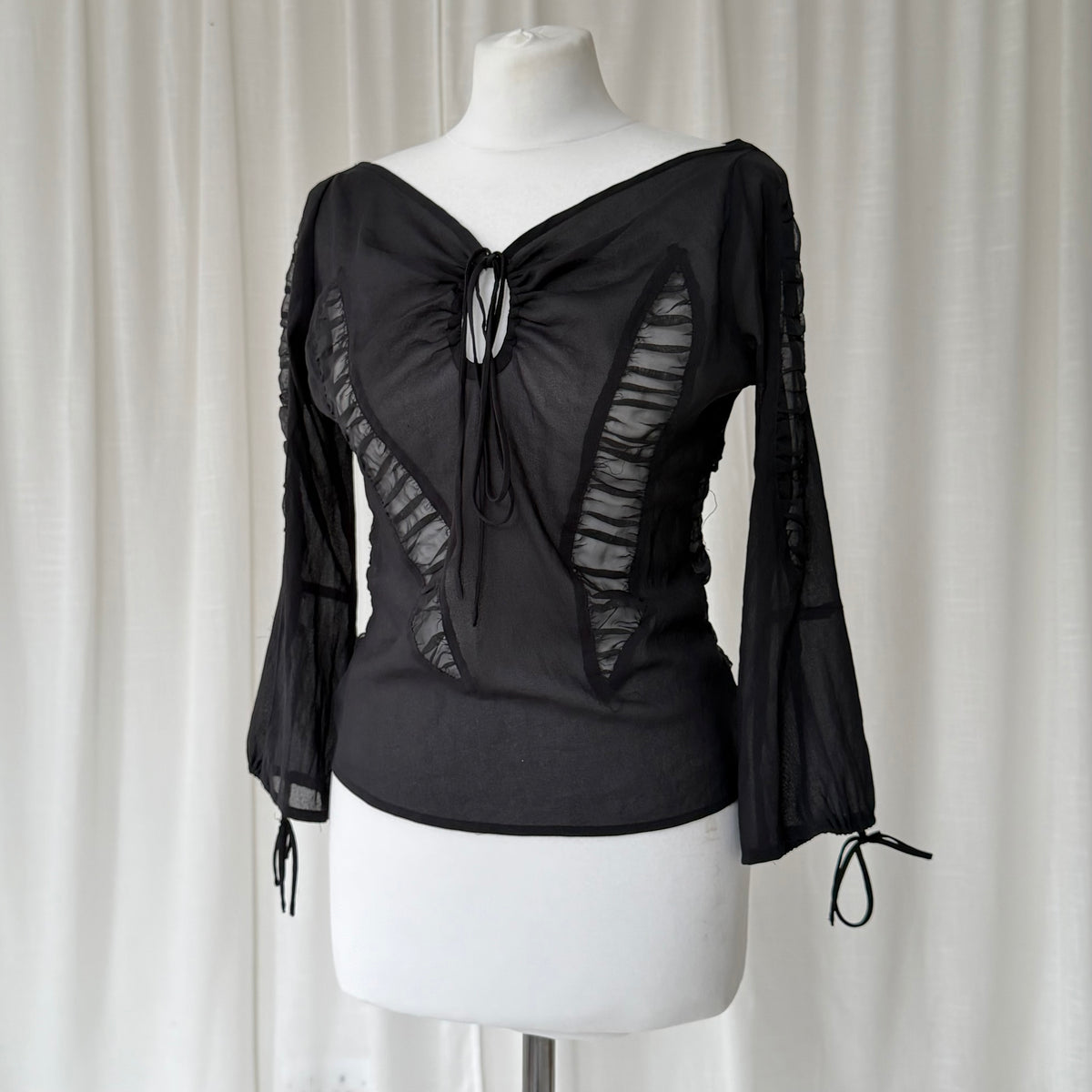 Black Ruched Sheer Mesh Top