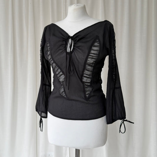 Black Ruched Sheer Mesh Top