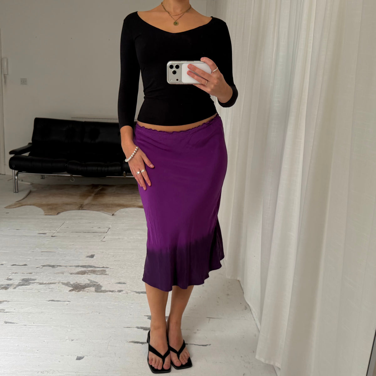 Purple Silk Midi Skirt
