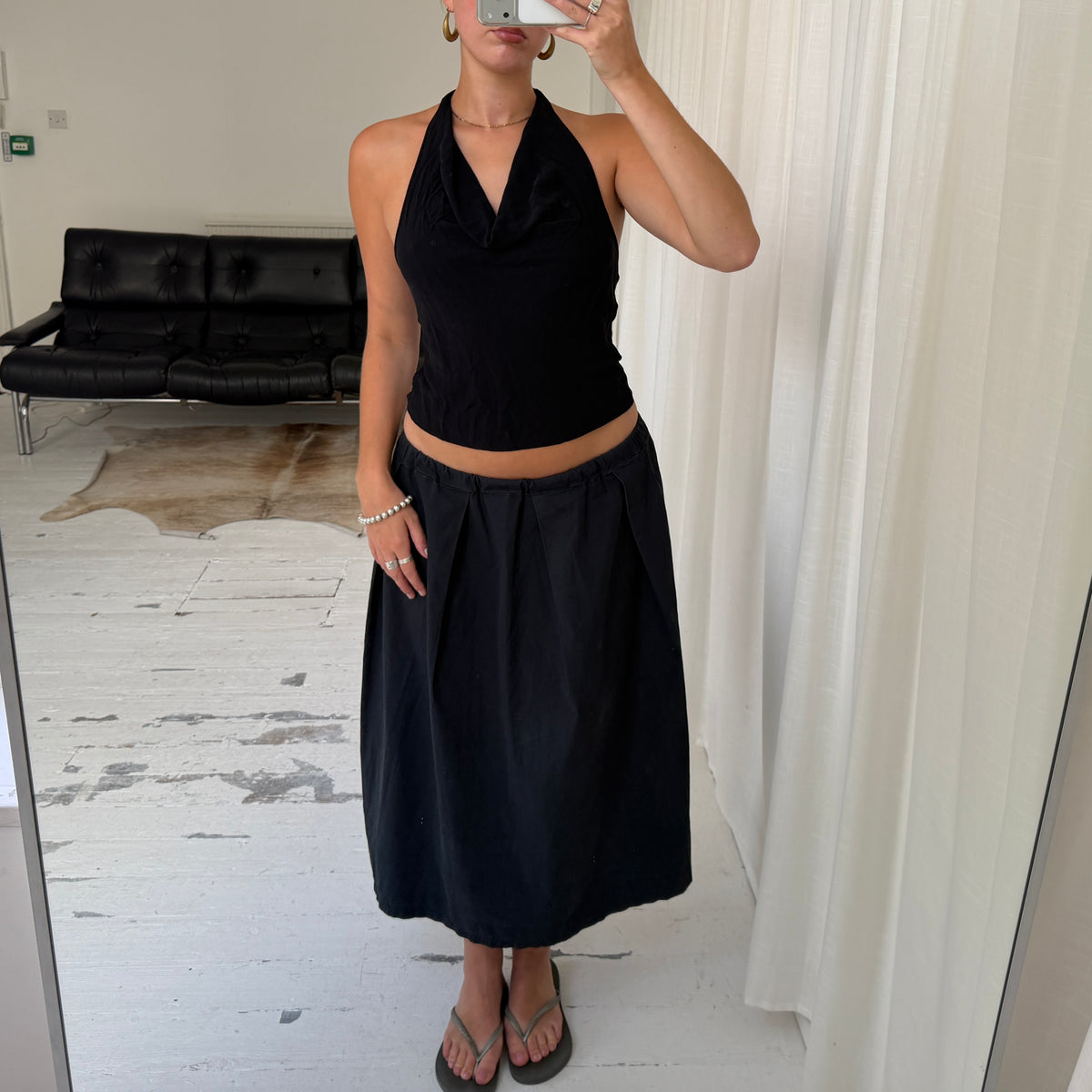90s French Connection Black Silk Cowl Neck Top