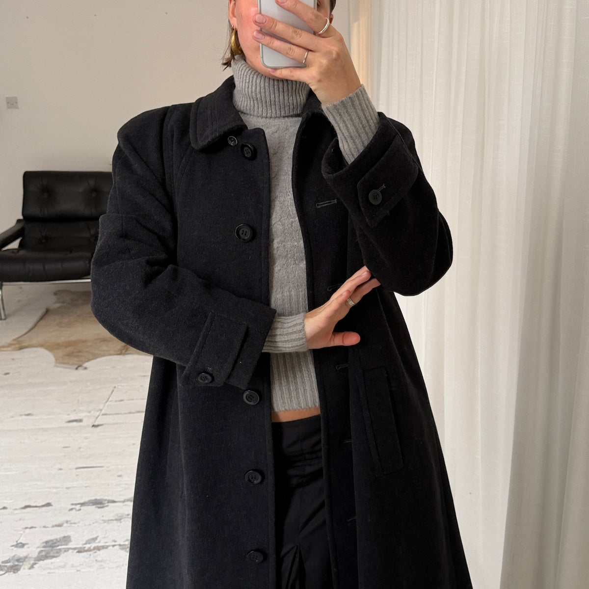 Italian Vintage Grey Merino Wool Cashmere Rollneck Jumper