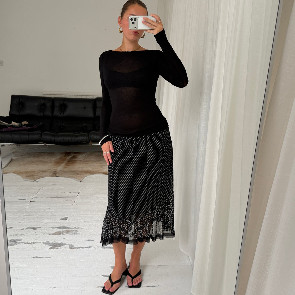Black Polka Dot Maxi Skirt